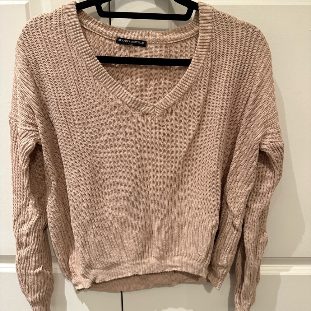 Brandy Melville Pink Knit V-Neck Sweater